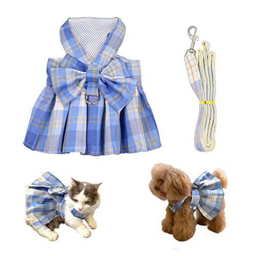 Plaid Dog Dresses Harness + Leash Set