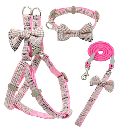 Plaid Harness and Leash Collar Set, Adjustable Lovely Bow