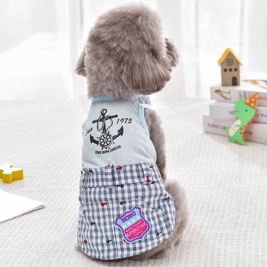 Sailor Pet Dress For Small Puppies Plaid